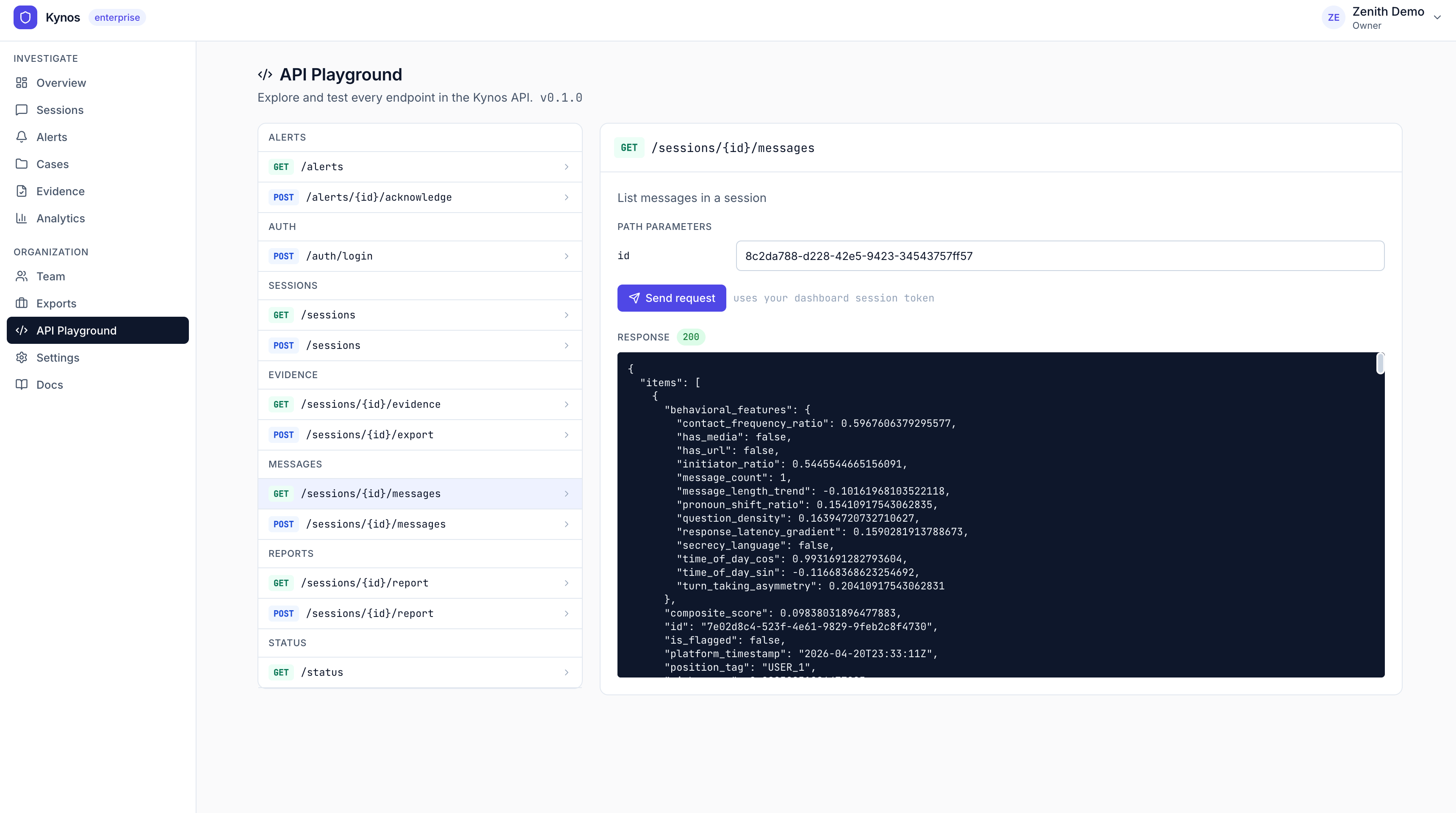 Kynos API playground for testing scoring endpoints