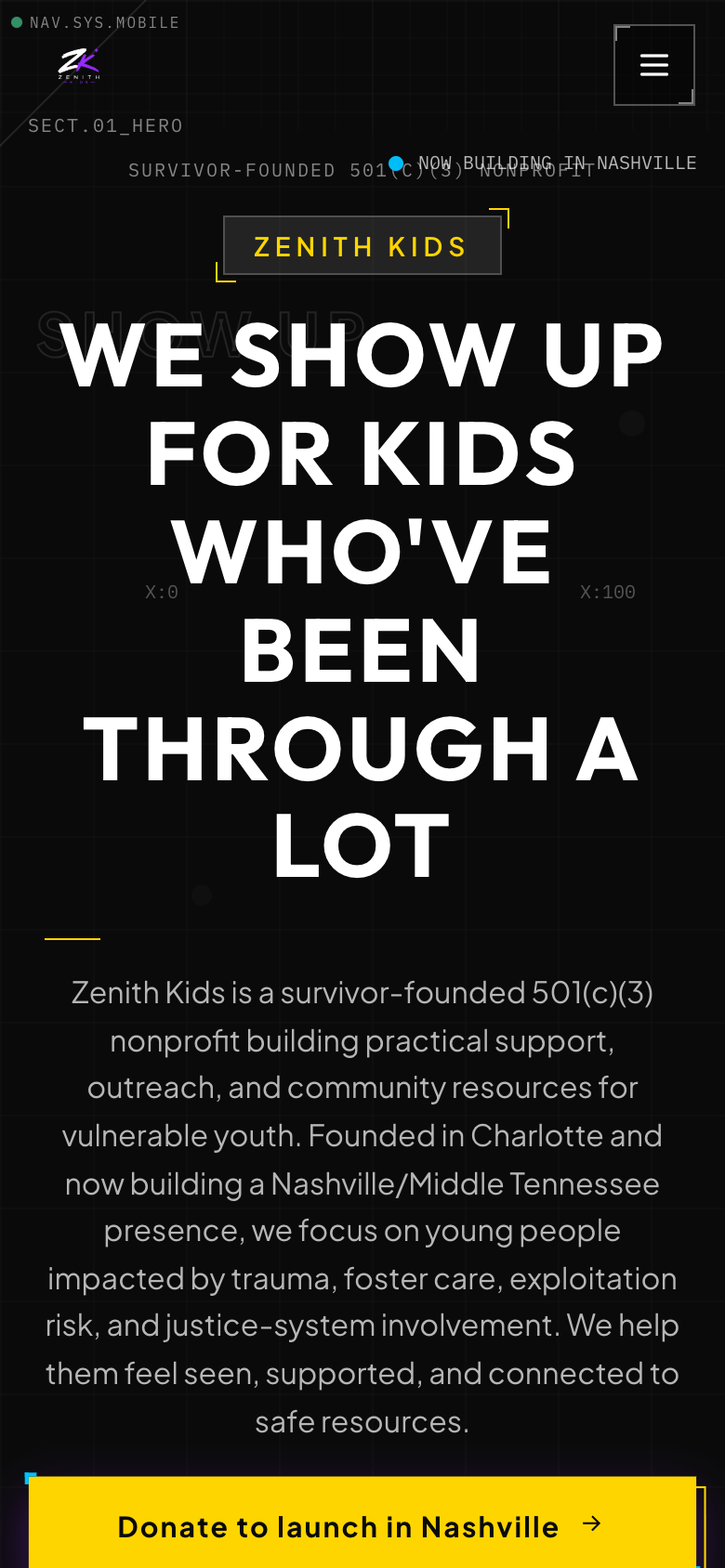 Zenith Kids site on a phone-sized screen